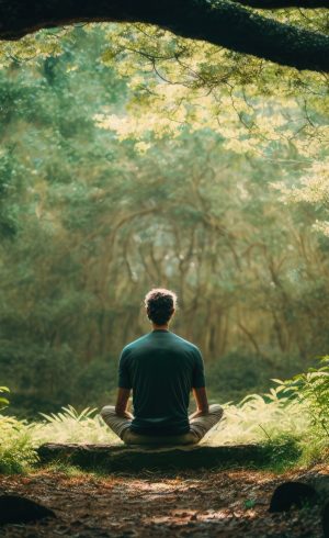 Silhouette Woman practicing yoga pose for meditation in summer on vacation, happy relaxed girl. Calm female exercises with yoga meditate on meadow against sun with sunset time. Generative AI